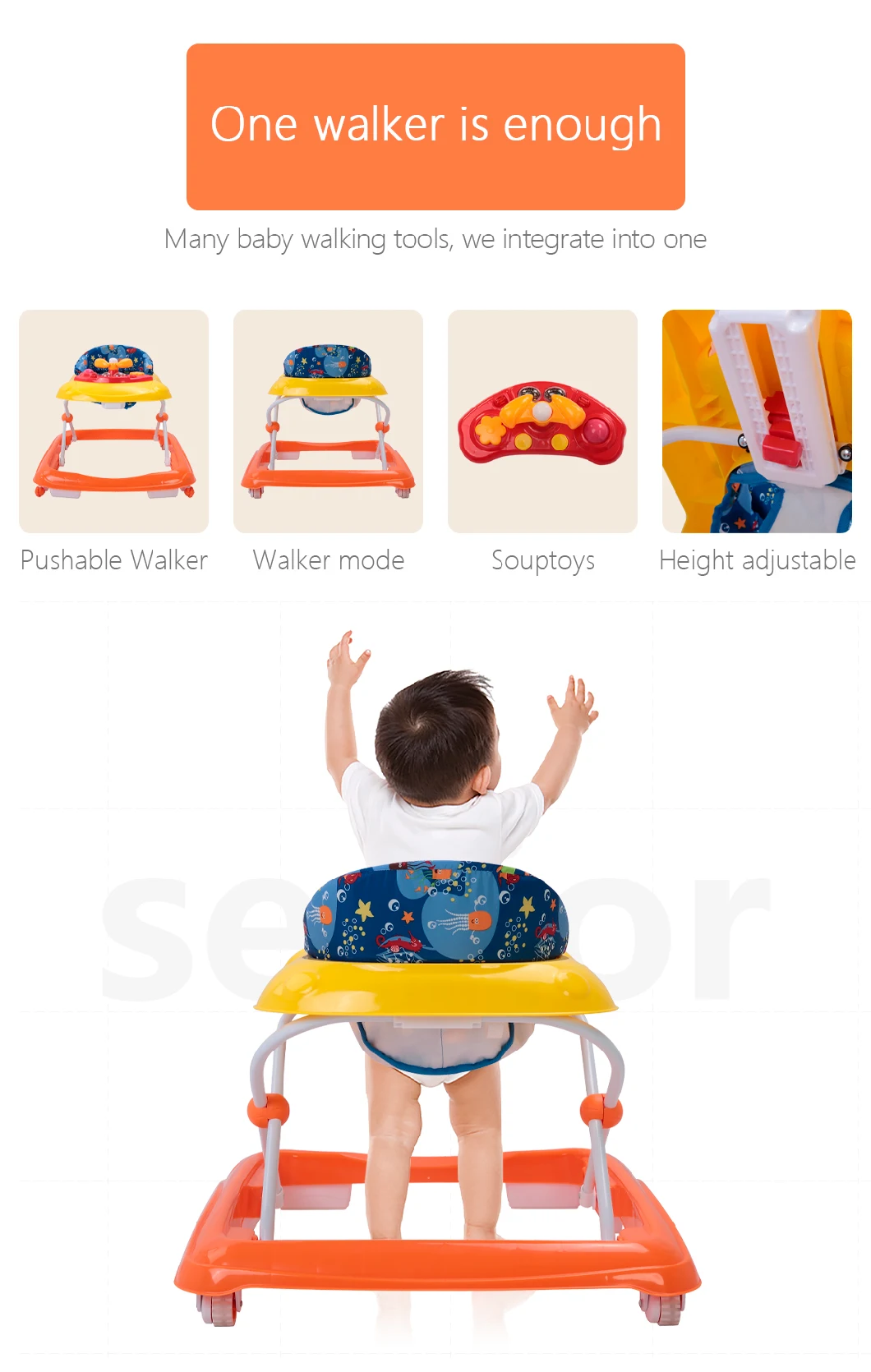 Safest Lightweight Plastic Foldable Plain Baby Walker with Excellent Materials