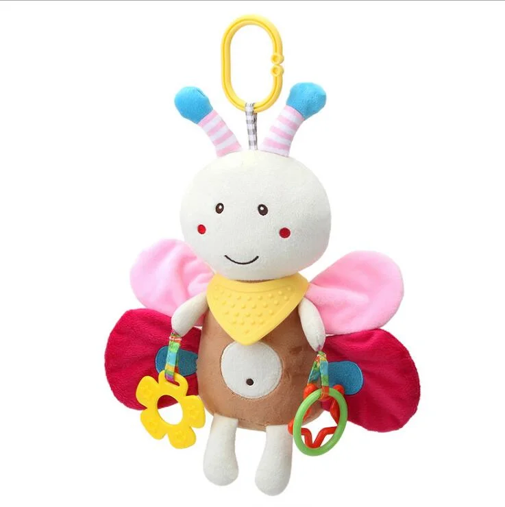 2019 Soft Animal Toy Plush Baby Stroller Toy Newborn Baby Car Crib Stroller Handbells Toys with Teether