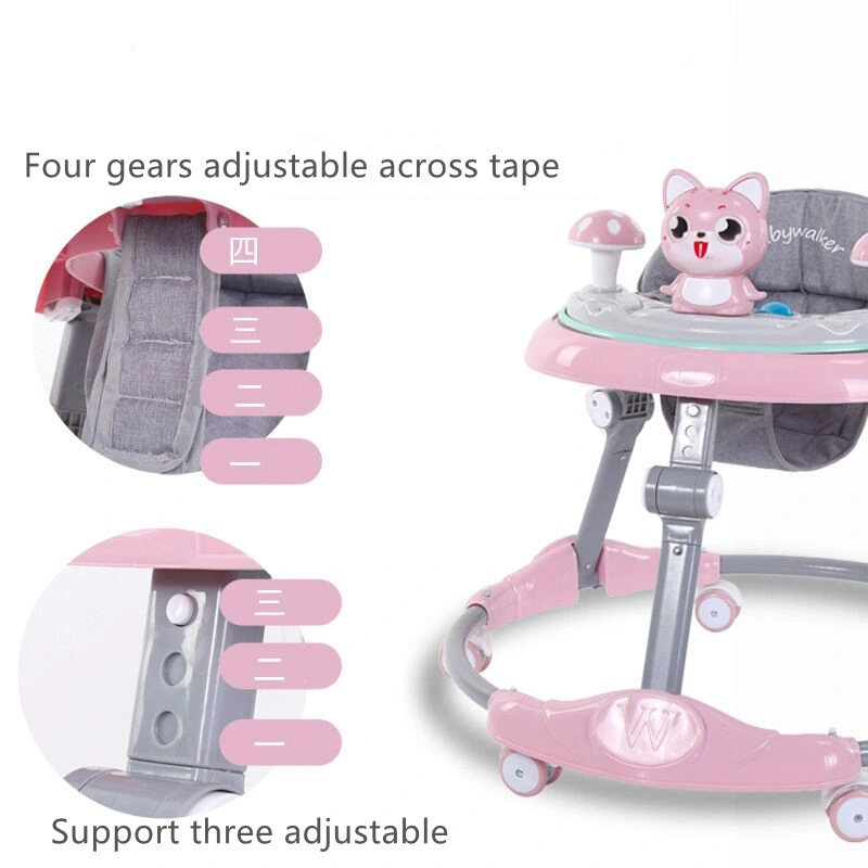 Unique Rotating Baby Walker with Push Bar Portable Folding Musical Baby Walker with Toy Car